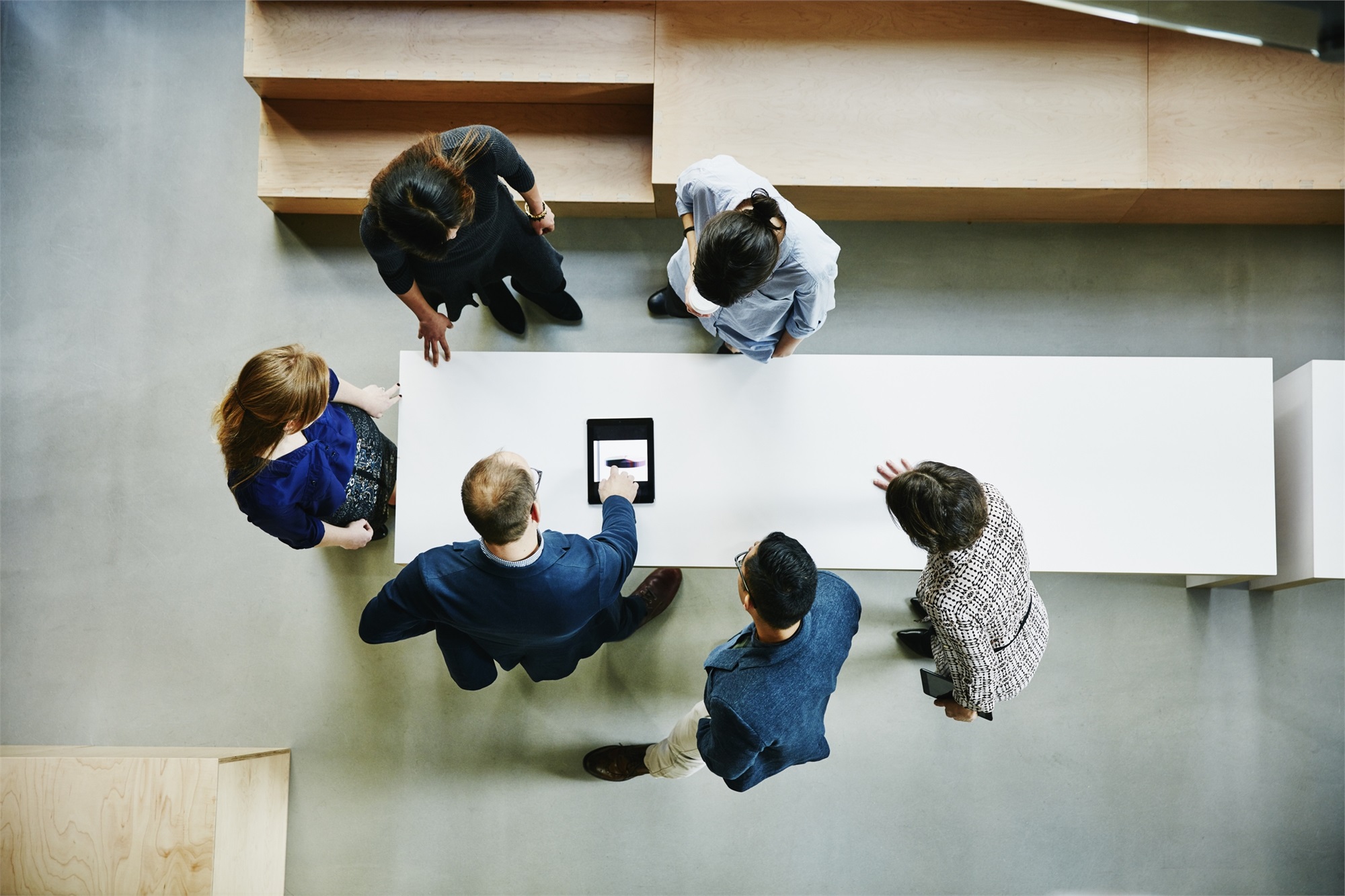 overhead image of office staff